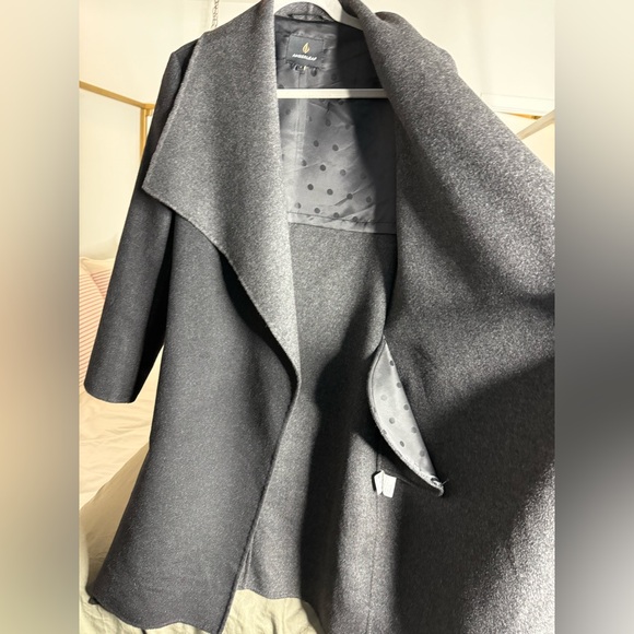Amberleaf Wool Wrap Belted Coat Womens L Black Gray Jacket Quiet Luxury MobWife - Picture 4 of 5